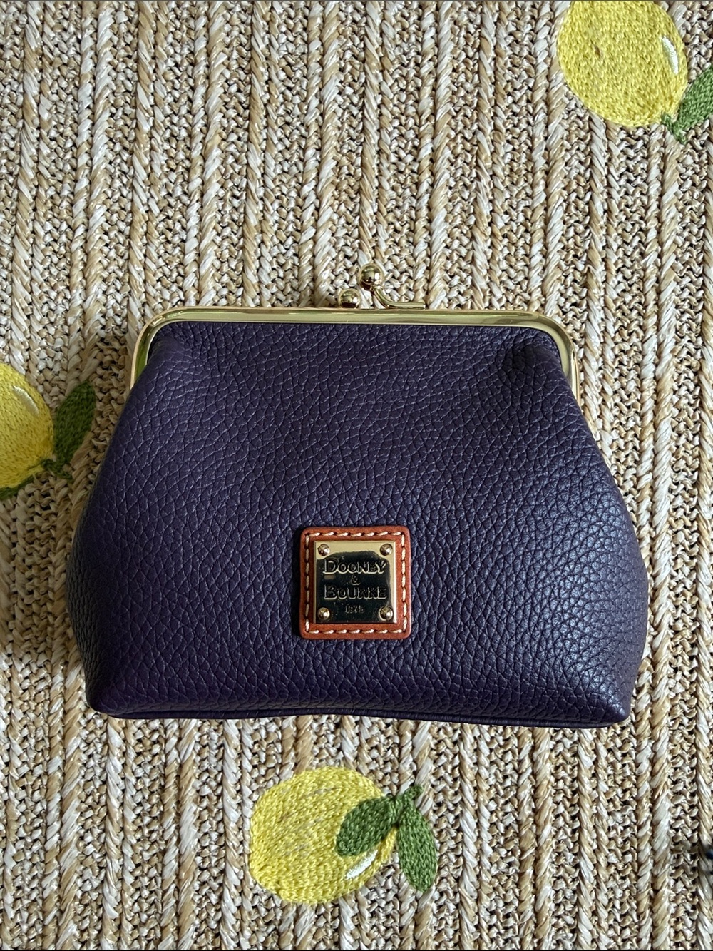 NWT Dooney & Bourke Deep Purple Pebbled Leather Kiss-Lock Cosmetic Pouch